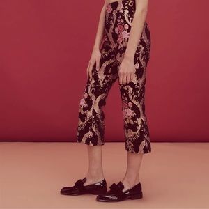For Love and Lemons Brocade black with pink floral cropped pants in size S